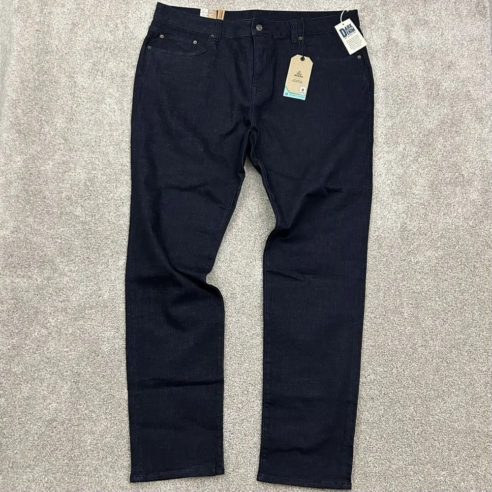 Prana Hillgard Slim Jean Blue Dark Wash Men's 42x34 Stretch‎ Denim NEW MSRP $120
